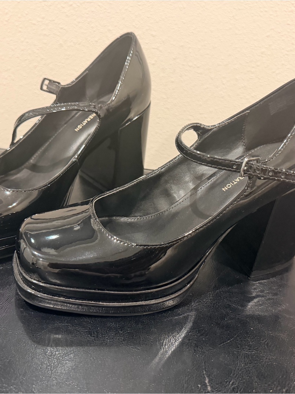 BCBGeneration Black Patent Platform Mary Jane Heels